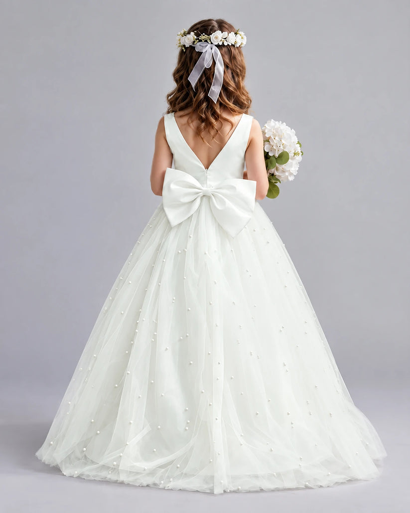 Ivory Ball Gown Girls Formal Dresses Back