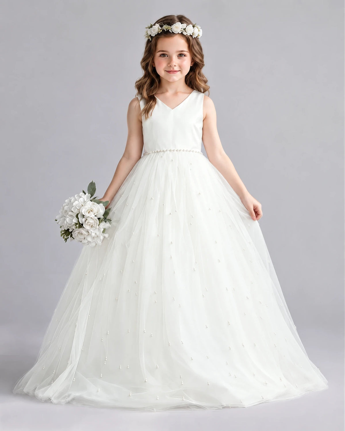 Ivory Ball Gown Girls Formal Dresses Front