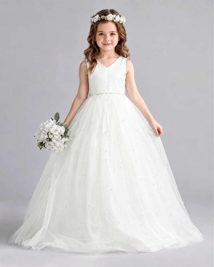 Ivory Ball Gown Girls Formal Dresses Front