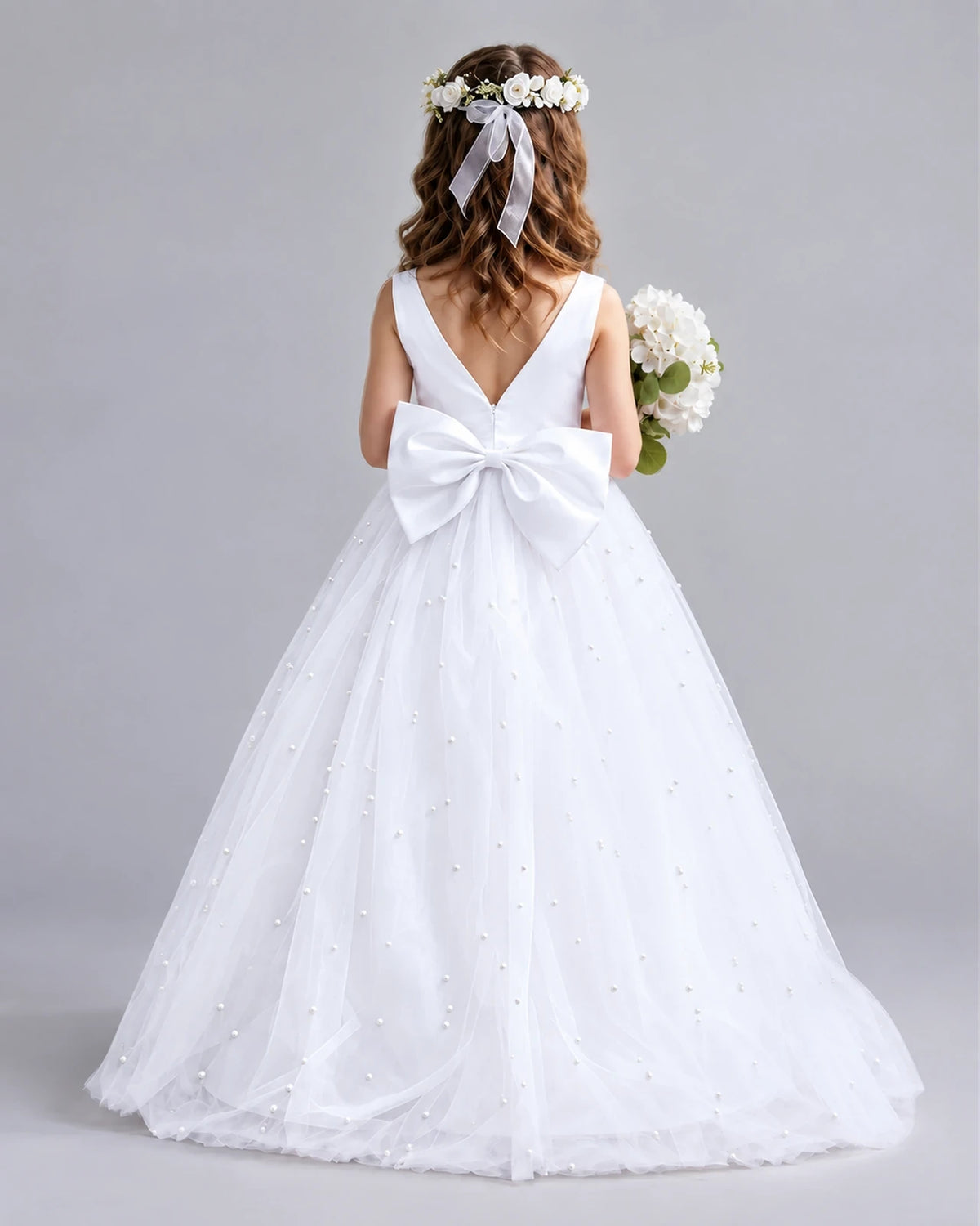 White Ball Gown Girls Formal Dresses Back