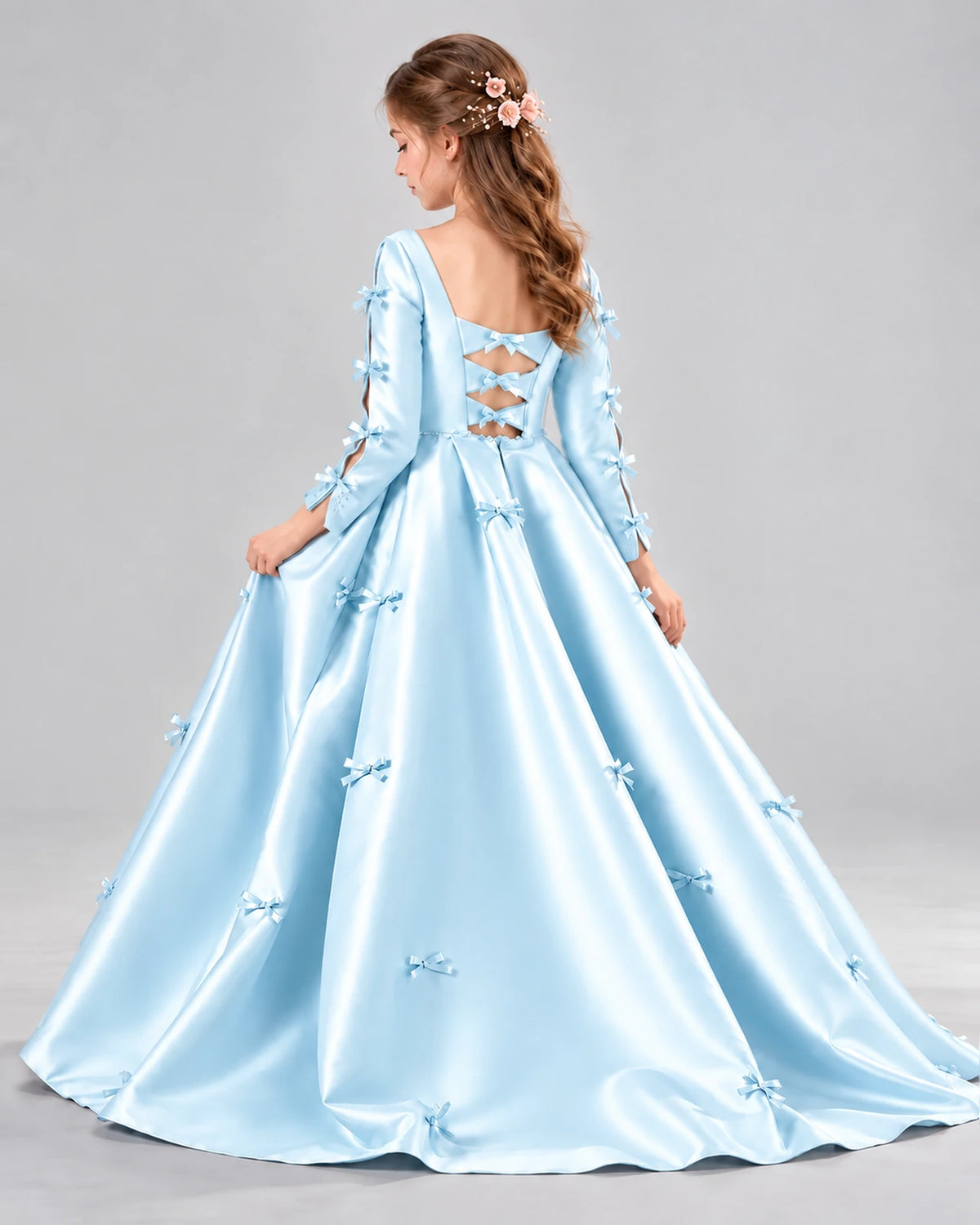 Baby Blue Ball Gown Girls Formal Dresses Back