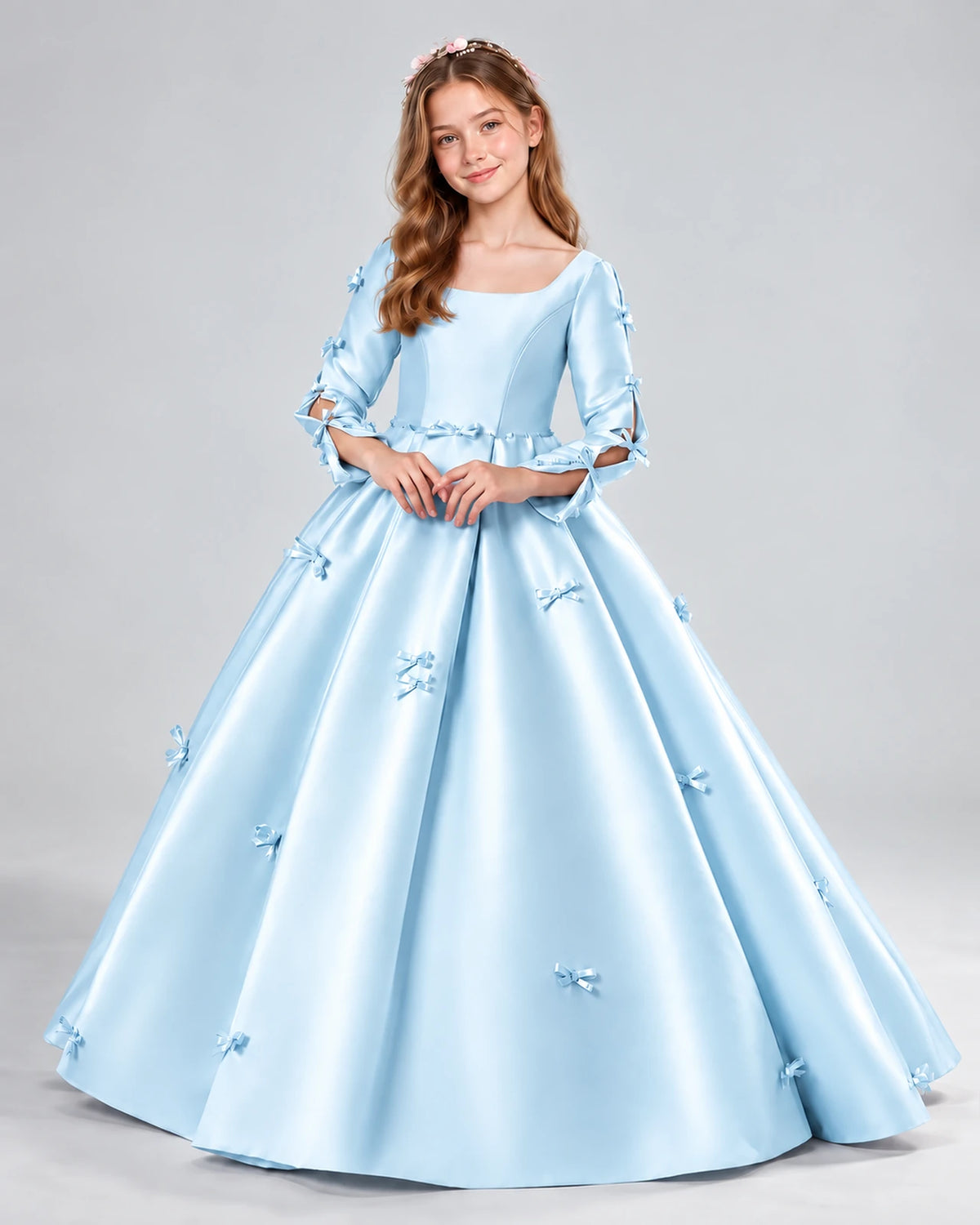 Baby Blue Ball Gown Girls Formal Dresses Front