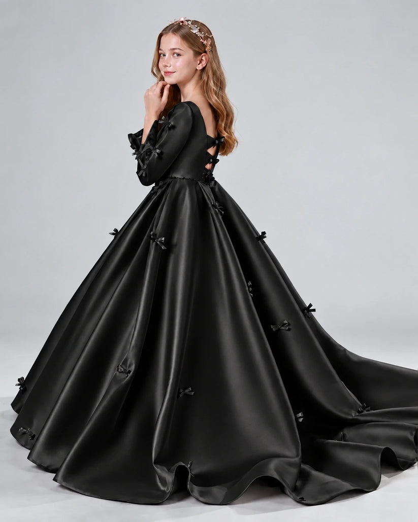 Black Ball Gown Girls Formal Dresses Side