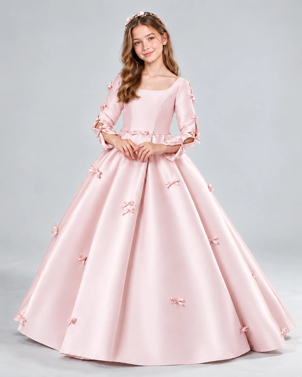 Blush Pink Ball Gown Girls Formal Dresses Front