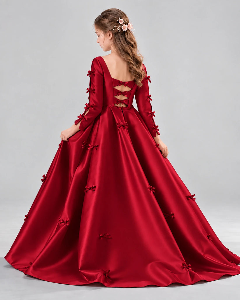 Burgundy Ball Gown Girls Formal Dresses Back