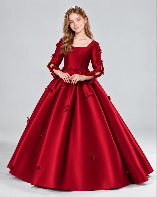 Burgundy Ball Gown Girls Formal Dresses Front