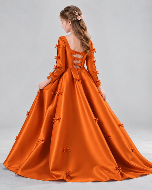 Burnt Orange Ball Gown Girls Formal Dresses Back