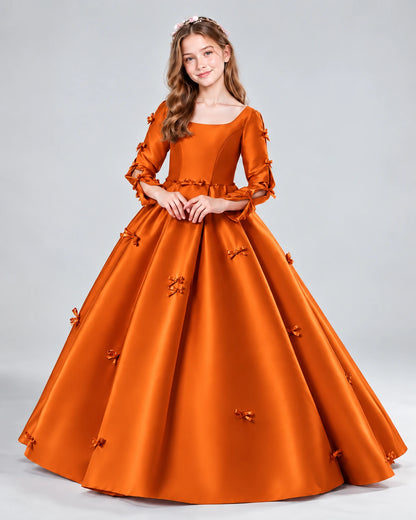 Burnt Orange Ball Gown Girls Formal Dresses Front
