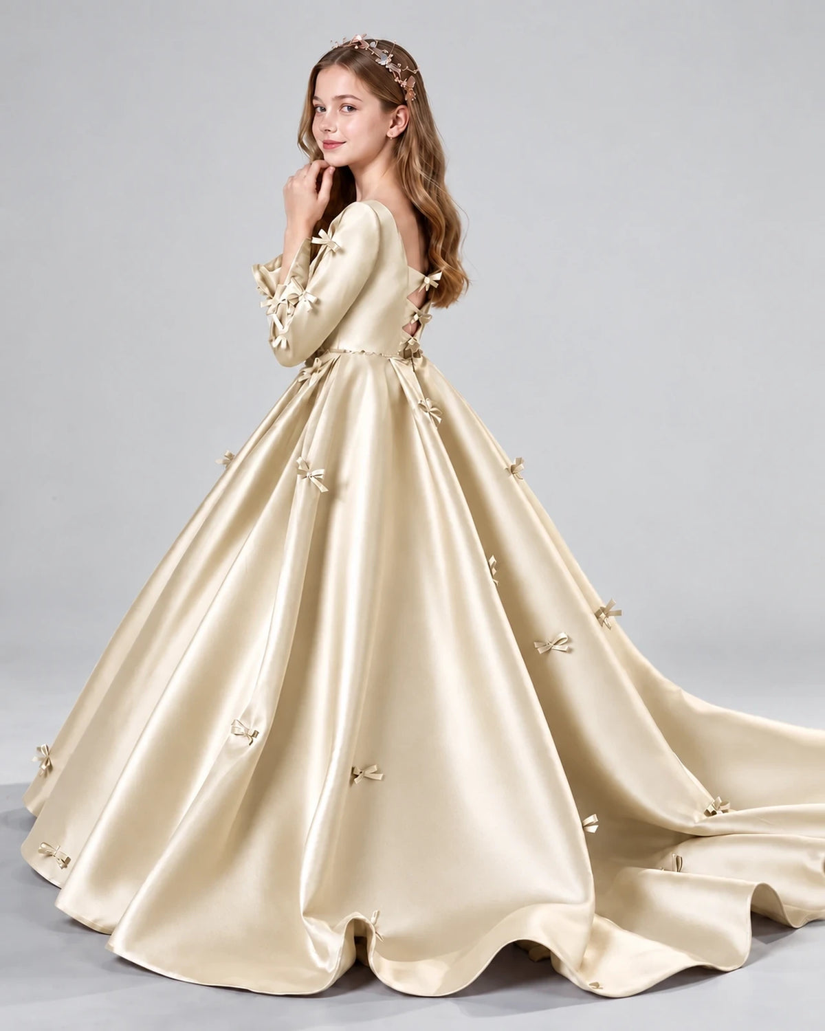 Champagne Ball Gown Girls Formal Dresses Side
