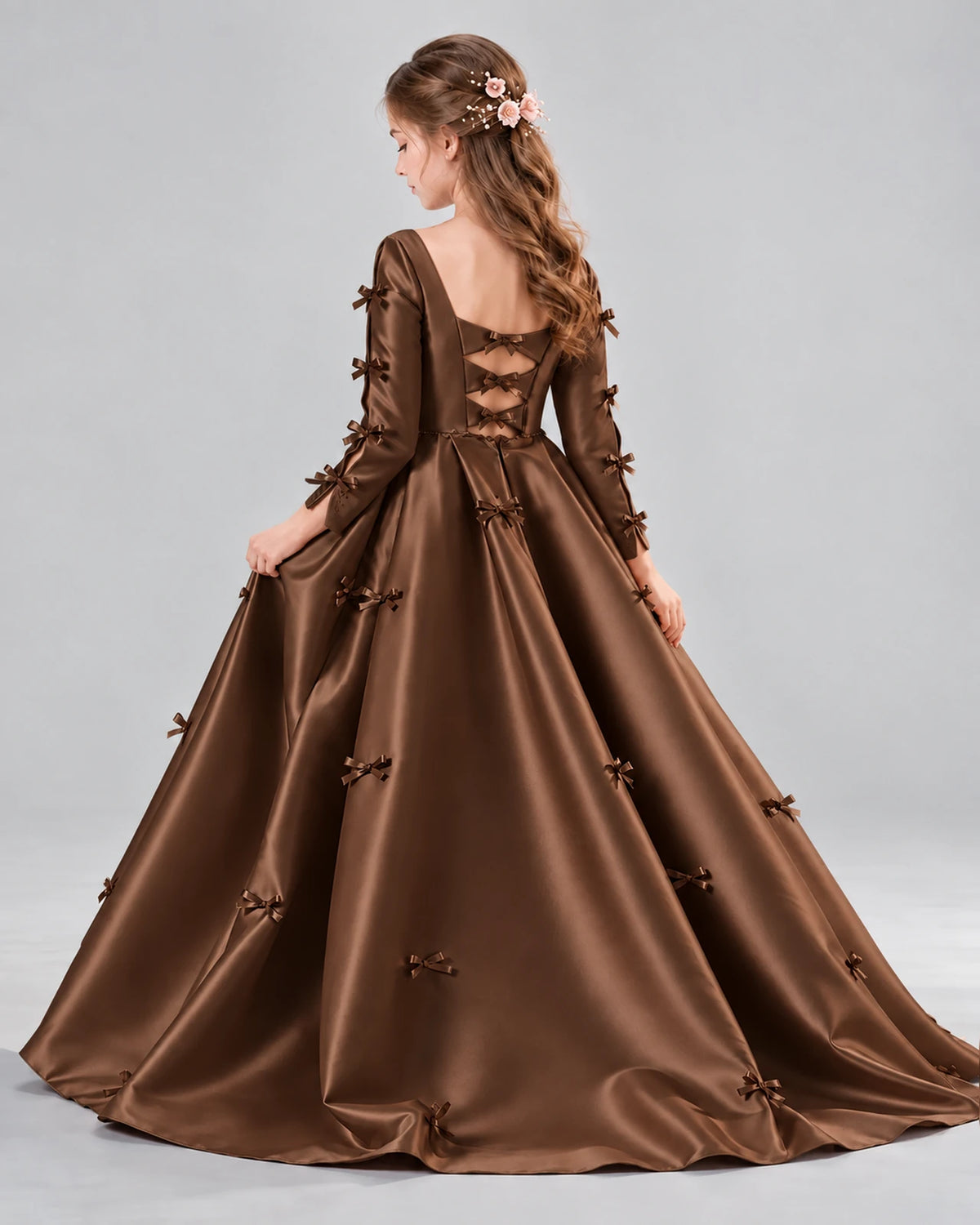 Chocolate Ball Gown Girls Formal Dresses Back