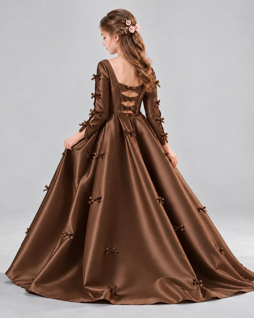 Chocolate Ball Gown Girls Formal Dresses Back