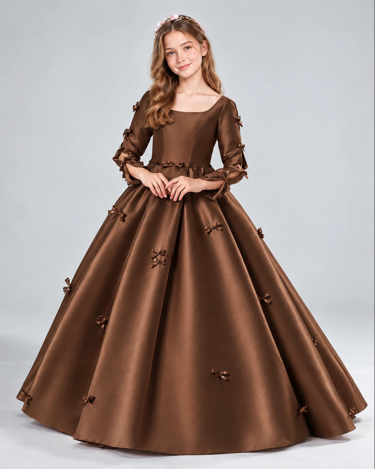 Chocolate Ball Gown Girls Formal Dresses Front