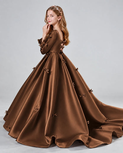 Chocolate Ball Gown Girls Formal Dresses Side