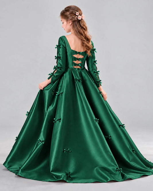Dark Green Ball Gown Girls Formal Dresses Back
