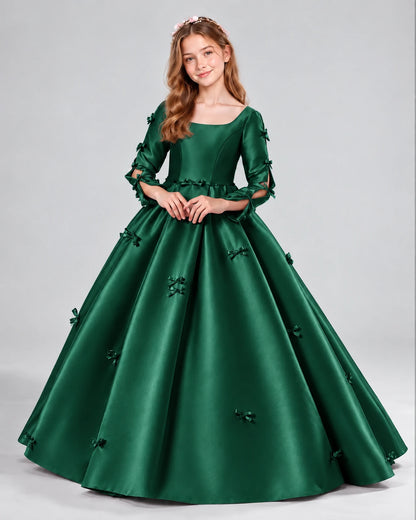 Dark Green Ball Gown Girls Formal Dresses Front