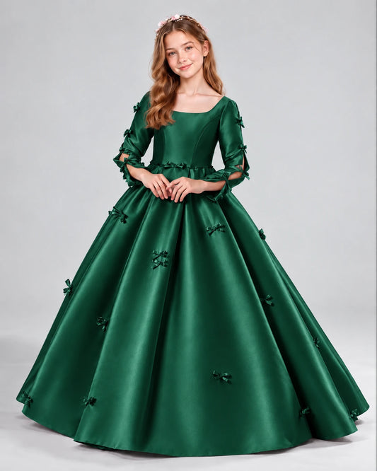 Dark Green Ball Gown Girls Formal Dresses Front
