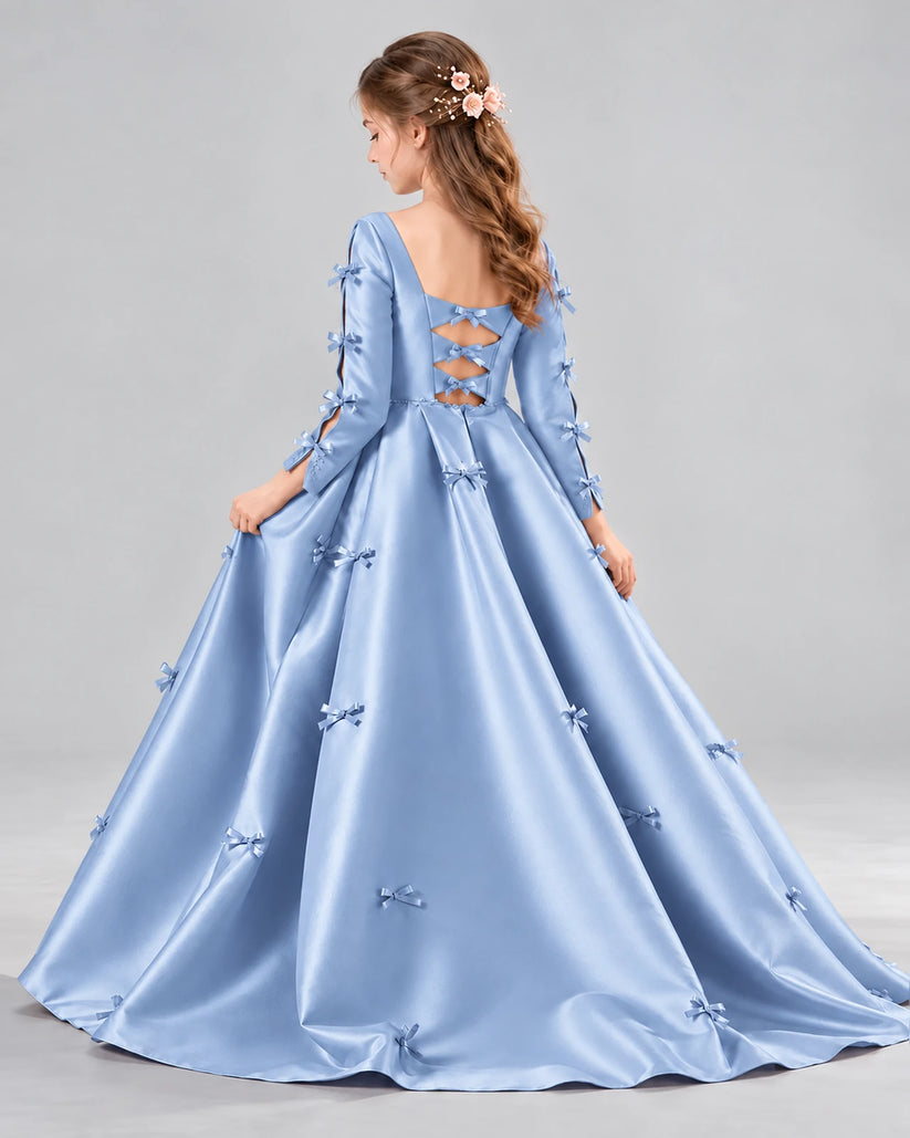 Dusty Blue Ball Gown Girls Formal Dresses Back