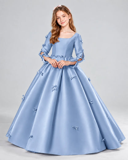 Dusty Blue Ball Gown Girls Formal Dresses Front