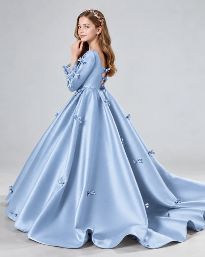Dusty Blue Ball Gown Girls Formal Dresses Side