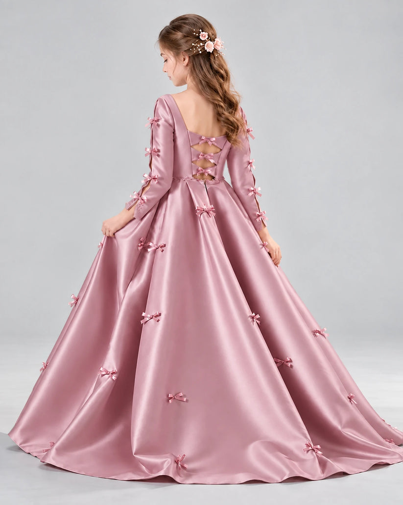 Dusty Rose Ball Gown Girls Formal Dresses Back