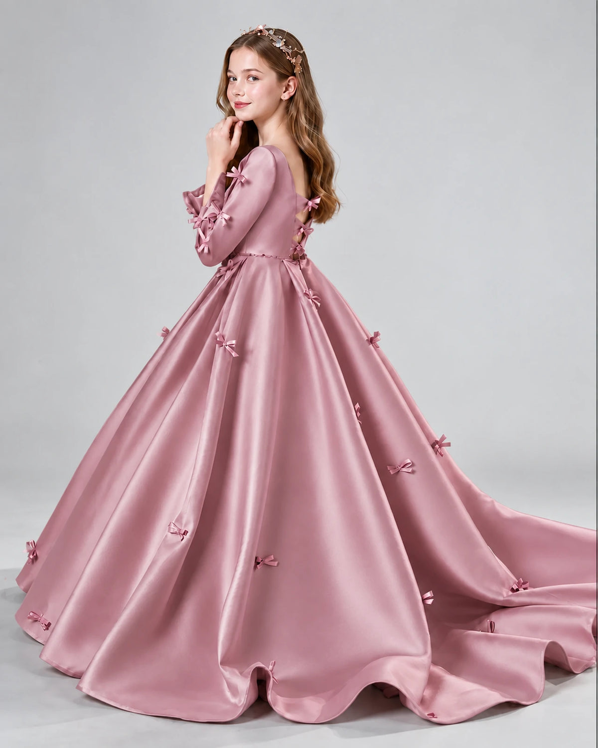 Dusty Rose Ball Gown Girls Formal Dresses Side