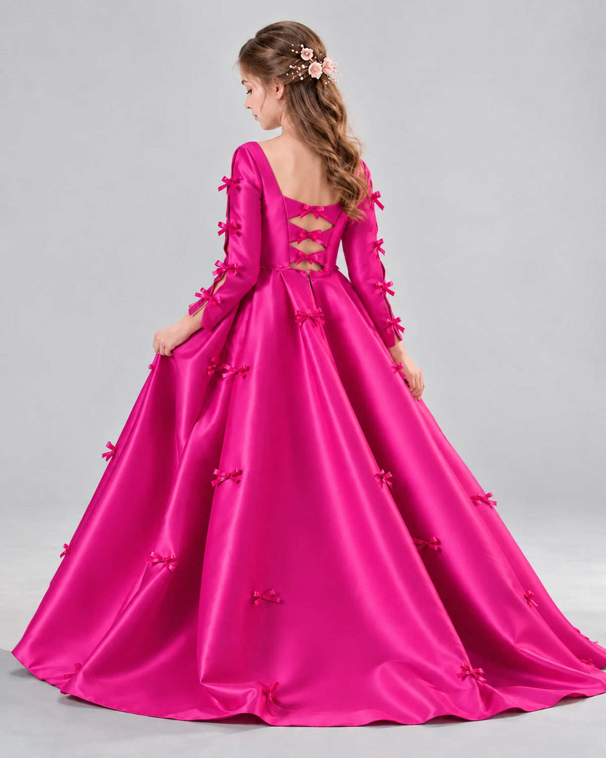 Hot Pink Ball Gown Girls Formal Dresses Back