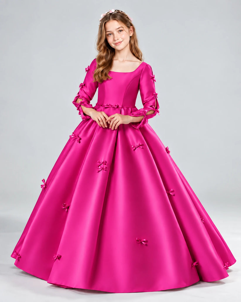 Hot Pink Ball Gown Girls Formal Dresses Front