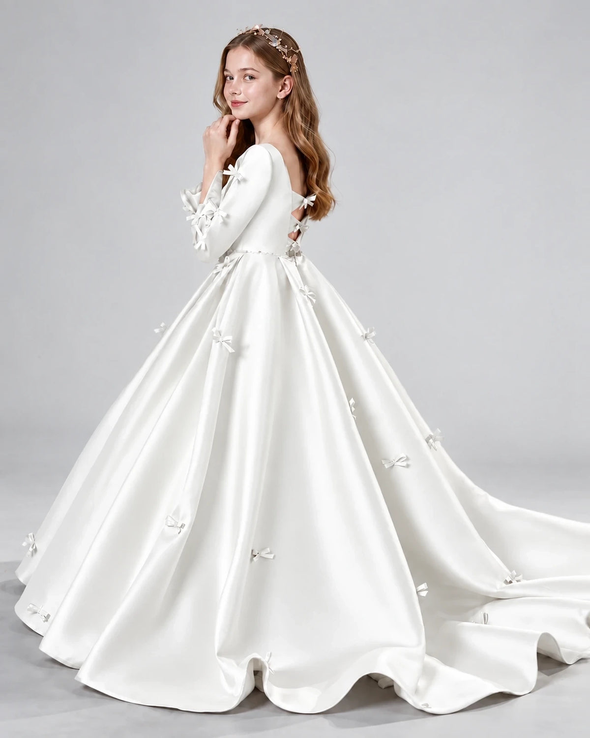 Ivory Ball Gown Girls Formal Dresses Side