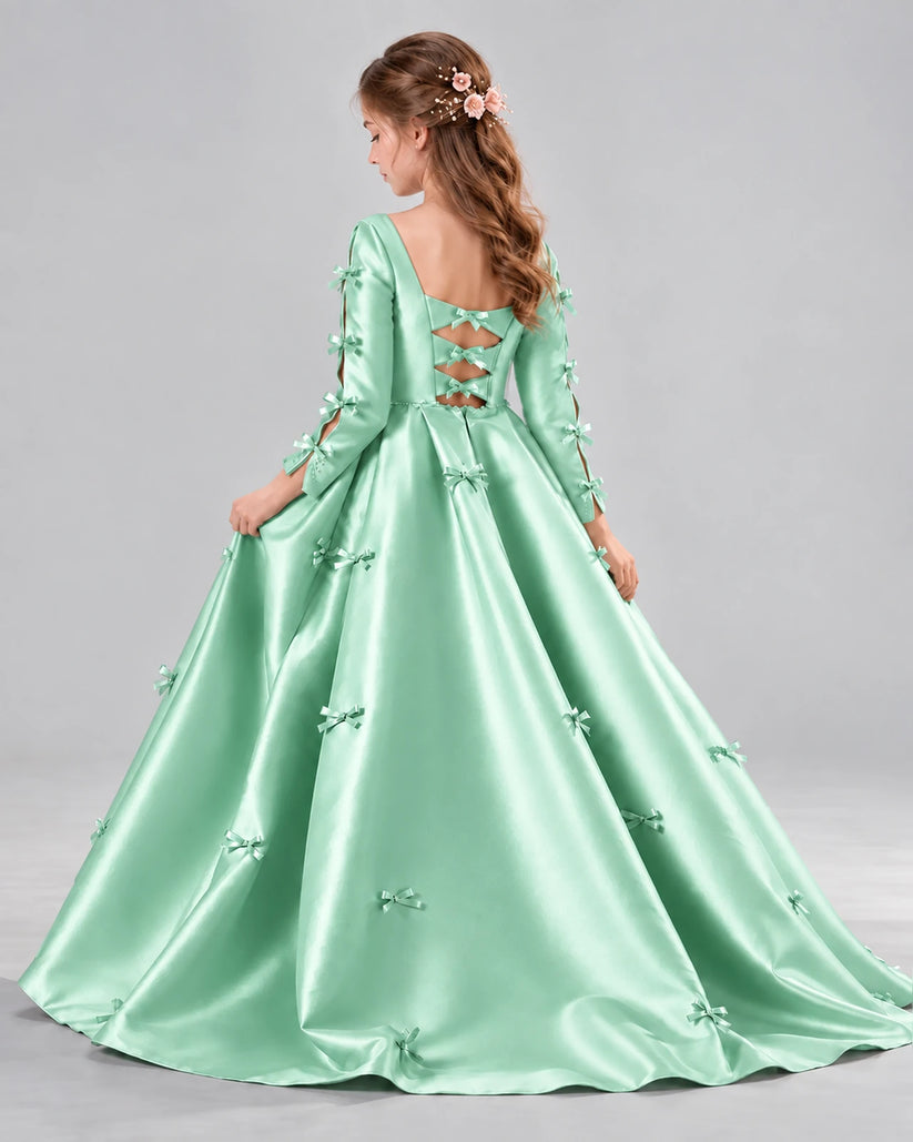 Mint Green Ball Gown Girls Formal Dresses Back