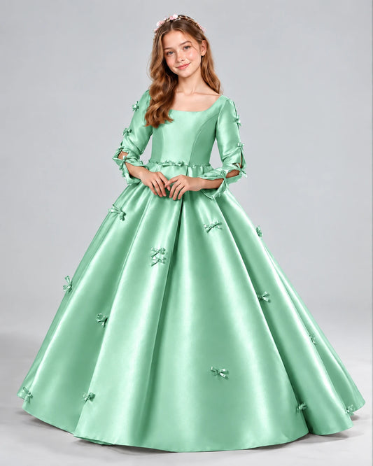Mint Green Ball Gown Girls Formal Dresses Front