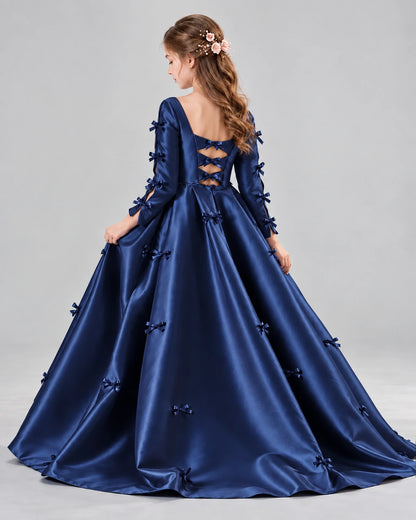 Navy Blue Ball Gown Girls Formal Dresses Back