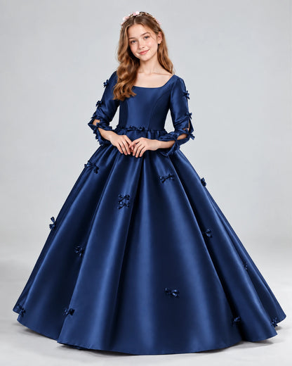 Navy Blue Ball Gown Girls Formal Dresses Front