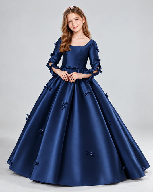 Navy Blue Ball Gown Girls Formal Dresses Front