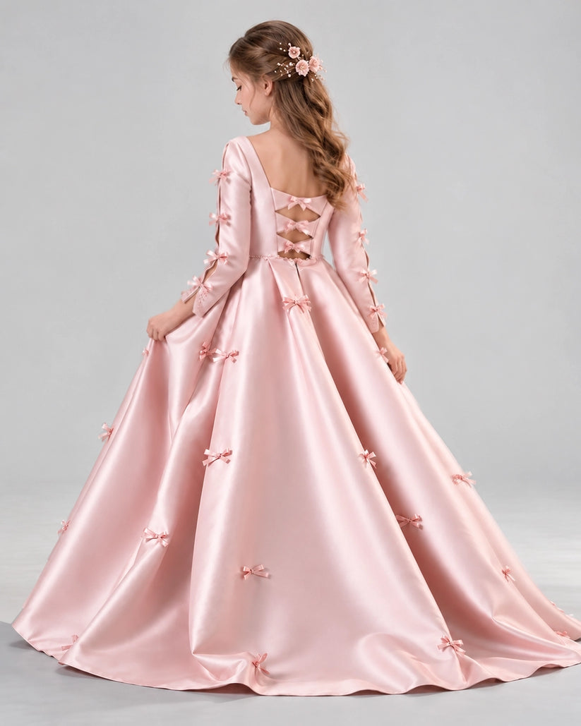 Pink Ball Gown Girls Formal Dresses Back