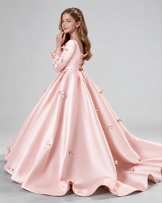 Pink Ball Gown Girls Formal Dresses Side