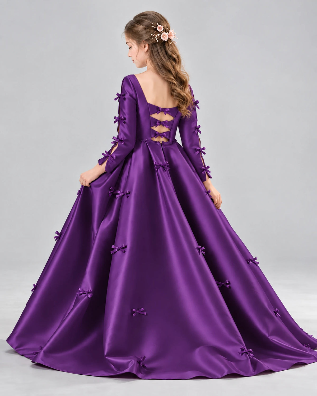 Purple Ball Gown Girls Formal Dresses Back