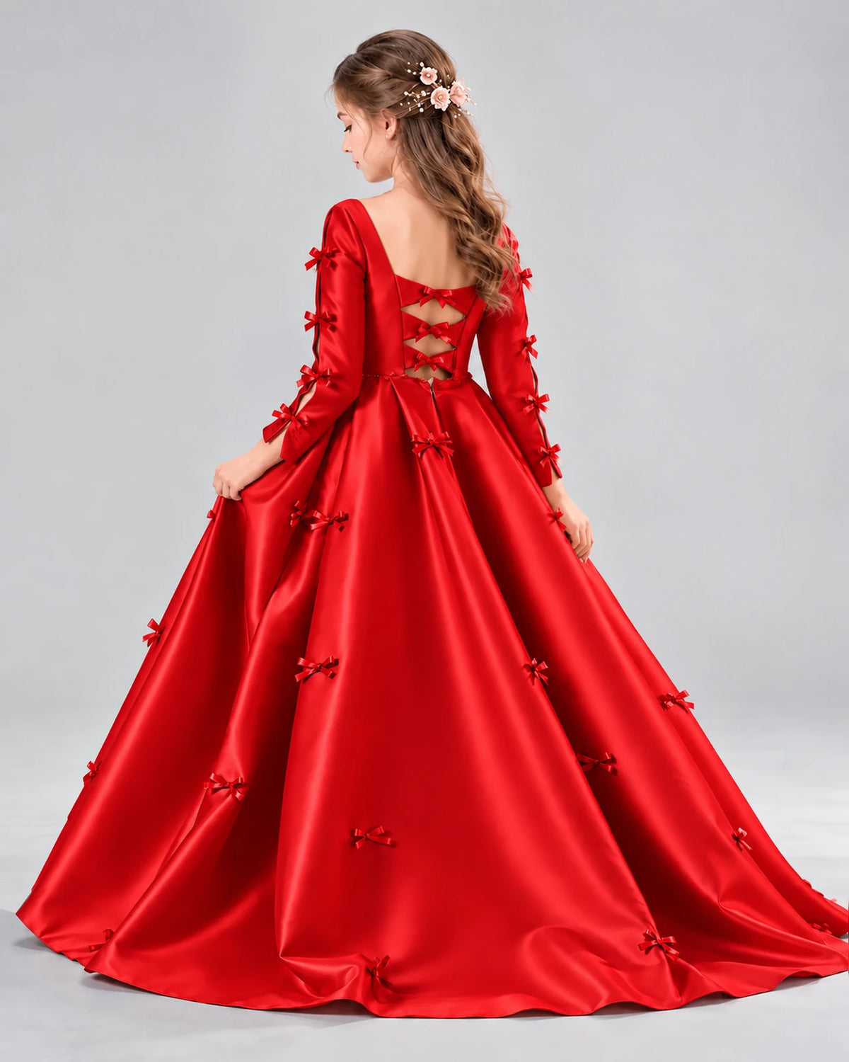 Red Ball Gown Girls Formal Dresses Back