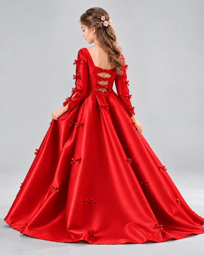 Red Ball Gown Girls Formal Dresses Back