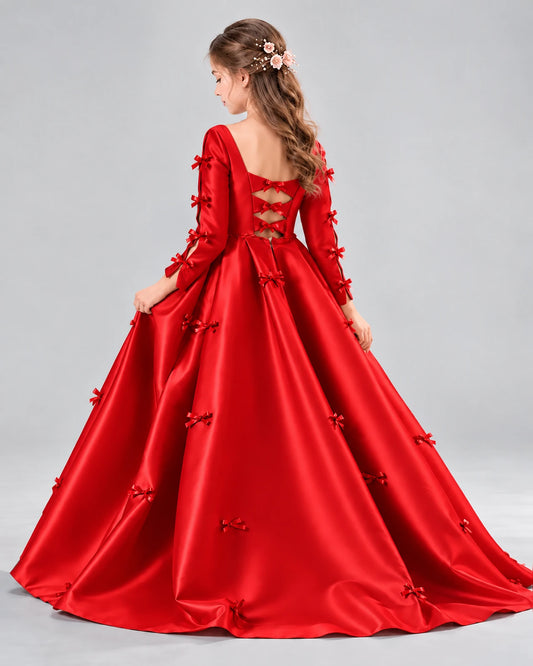 Red Ball Gown Girls Formal Dresses Back