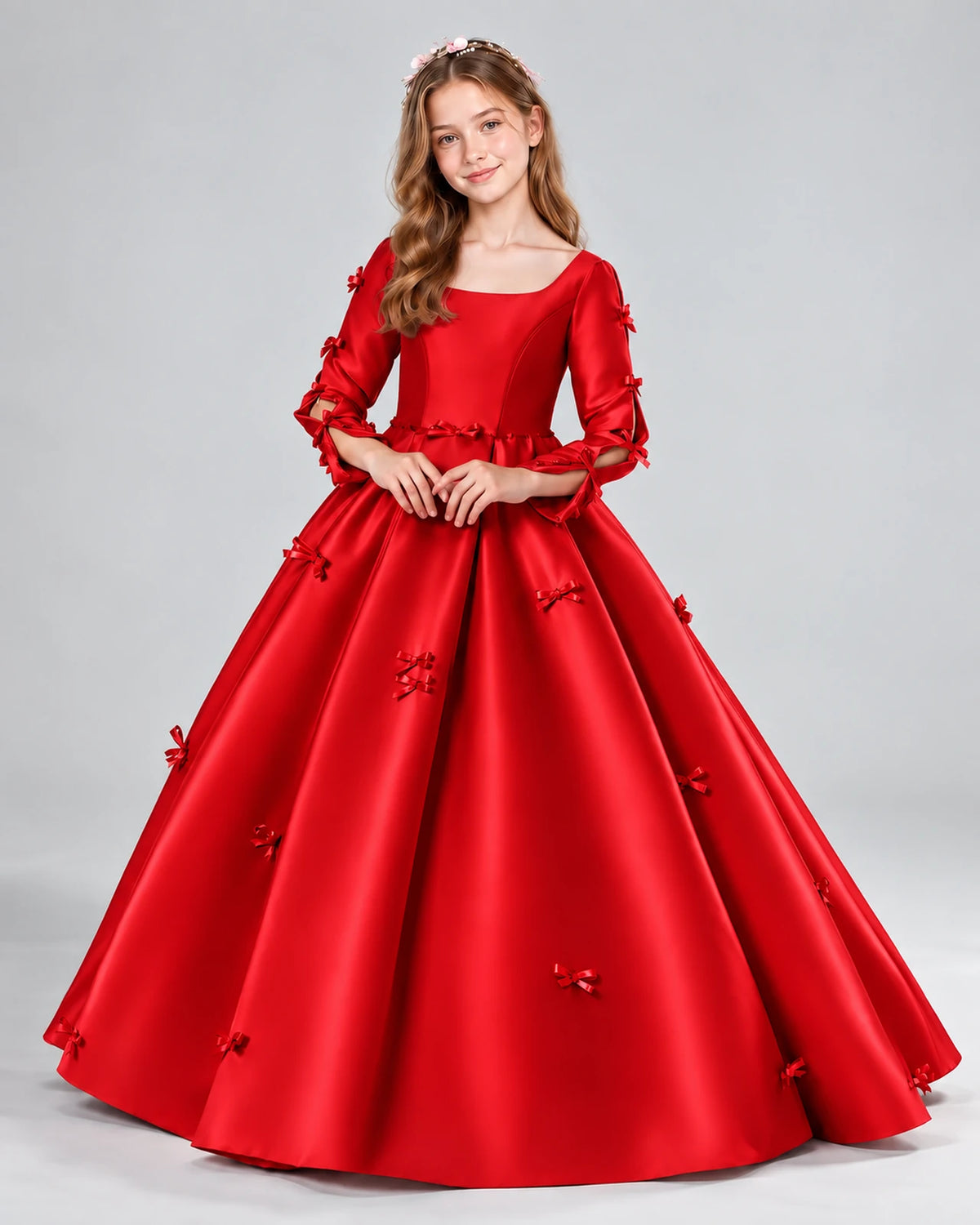 Red Ball Gown Girls Formal Dresses Front