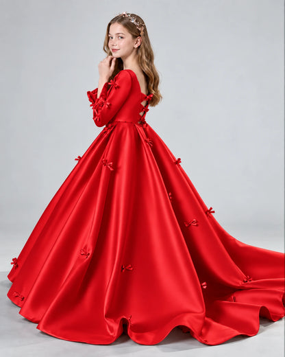 Red Ball Gown Girls Formal Dresses Side