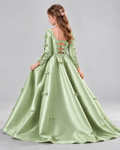 Sage Green Ball Gown Girls Formal Dresses Back