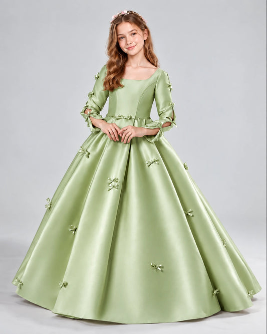 Sage Green Ball Gown Girls Formal Dresses Front