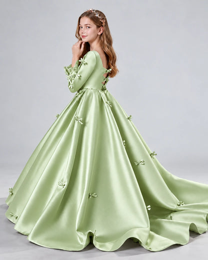 Sage Green Ball Gown Girls Formal Dresses Side