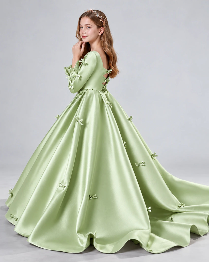 Sage Green Ball Gown Girls Formal Dresses Side