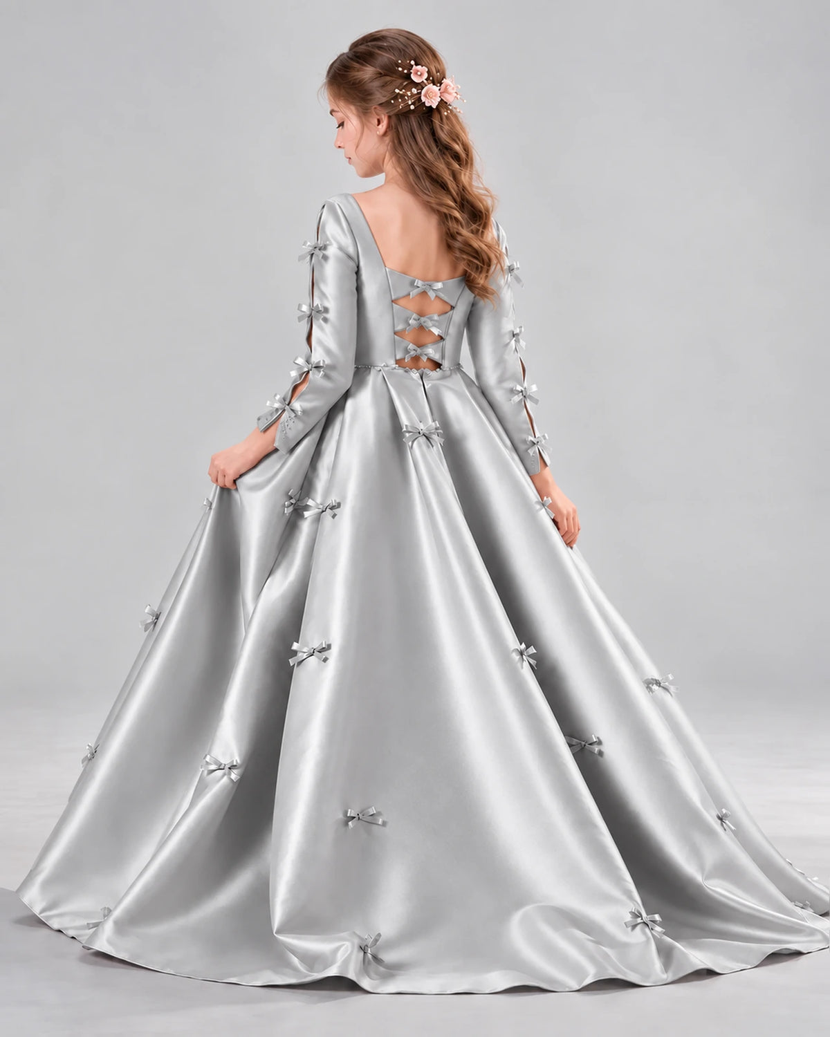 Silver Ball Gown Girls Formal Dresses Back