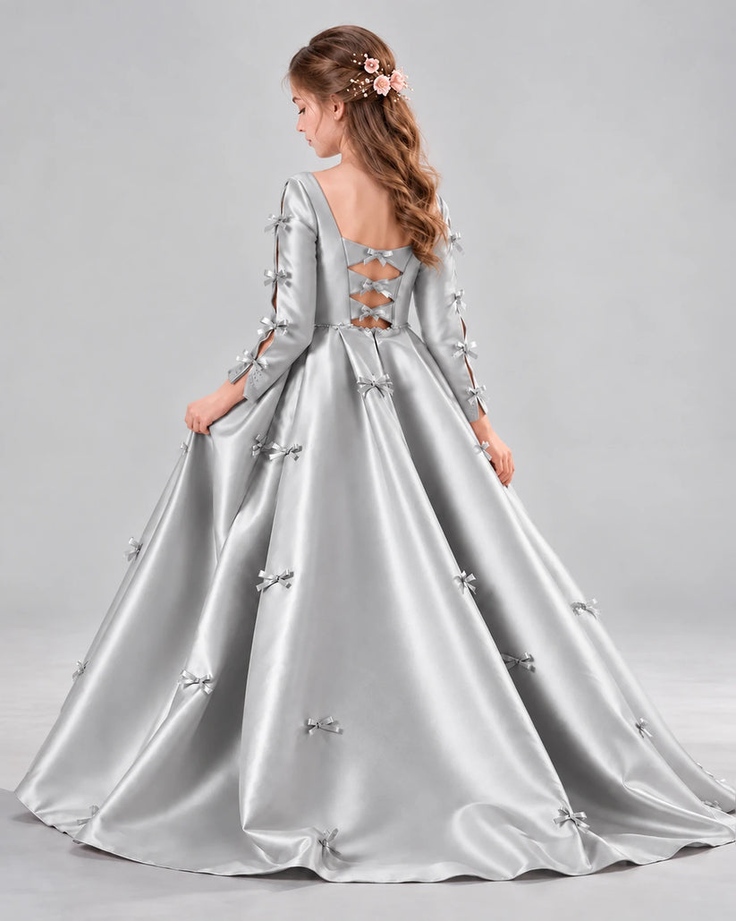 Silver Ball Gown Girls Formal Dresses Back