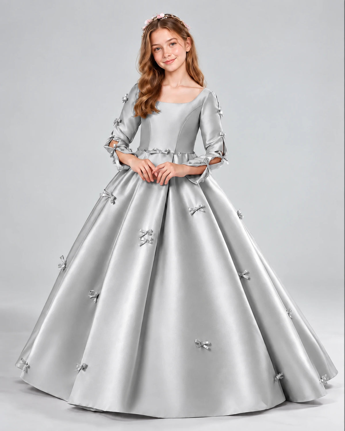 Silver Ball Gown Girls Formal Dresses Front