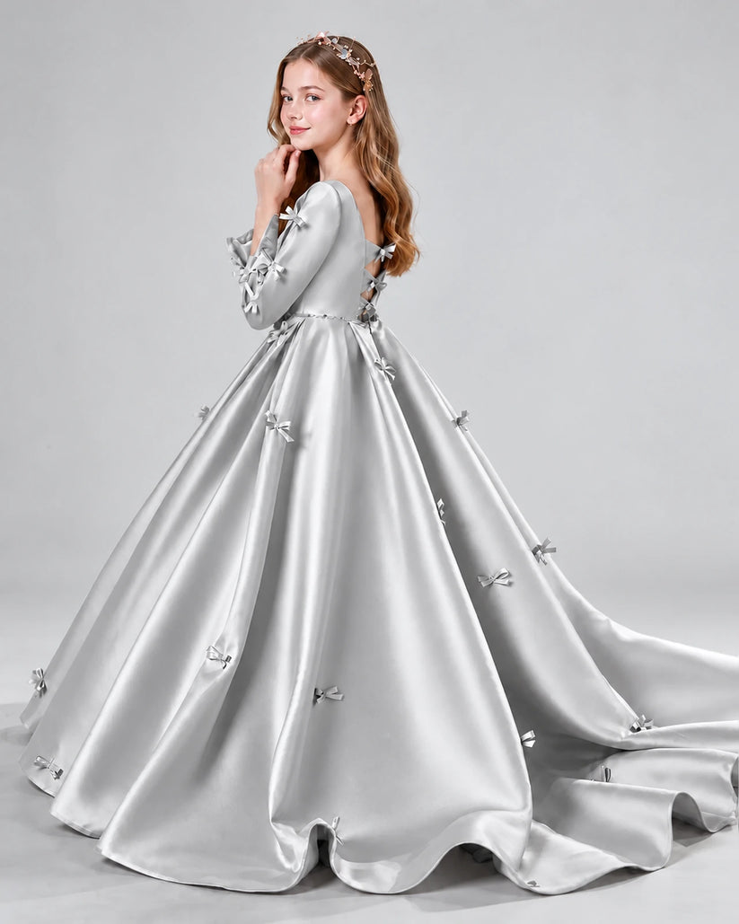 Silver Ball Gown Girls Formal Dresses Side