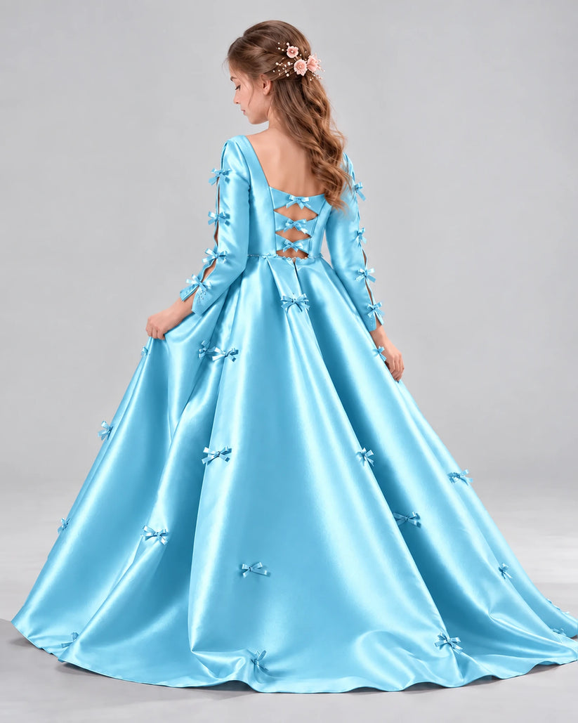 Sky Blue Ball Gown Girls Formal Dresses Back